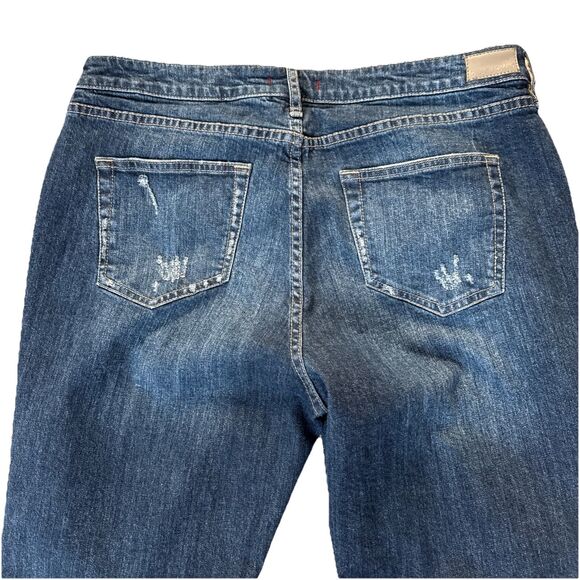 Dear John Straight Leg Distressed High Rise Jean Size 31 Knee Cut Out And Tears - Picture 6 of 16